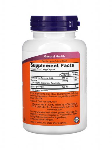 Alpha Lipoic Acid 100 mg Now Foods 60 kapsula sastav