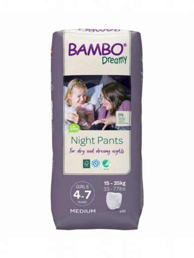 Noćne gaćice Dreamy za devojčice 4-7 g 15-35 kg Bambo Nature 10 komada
