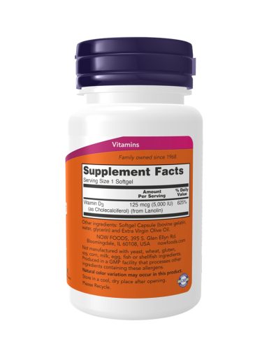 Vitamin D3 5000 IU Now Foods 120 softgel kapsula sastojci