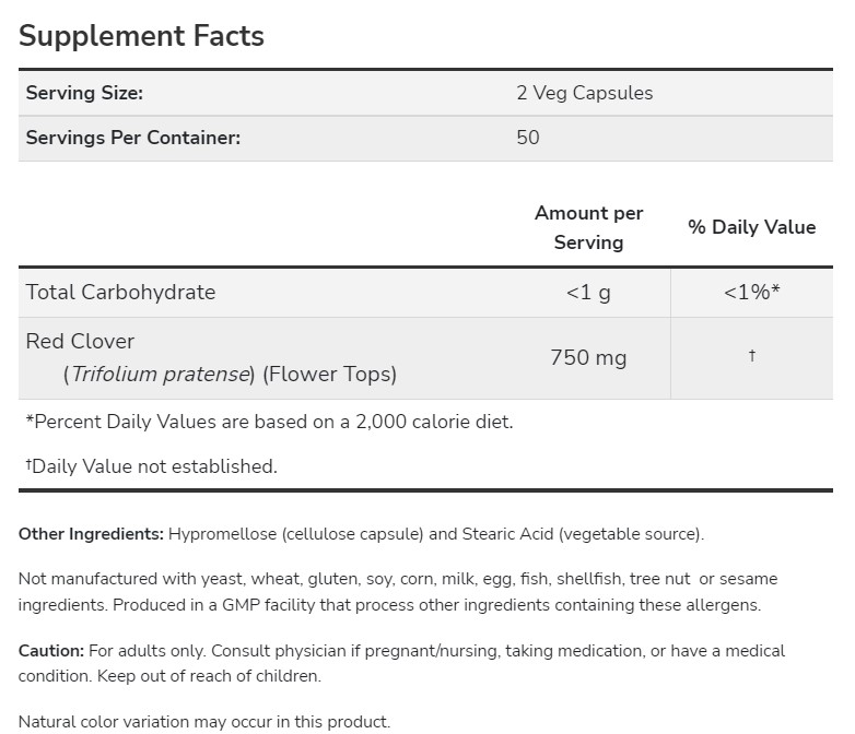 Red Clover 375 mg | Now Foods | 100 Veg Kapsula