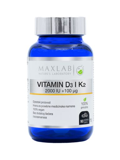 Vitamin D3 i K2 (2000 IU i 100 mcg) Maxlab 90 tableta